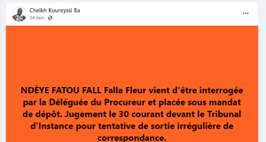 Tribunal de Dakar : Falla Fleur placée sous mandat de dépôt
